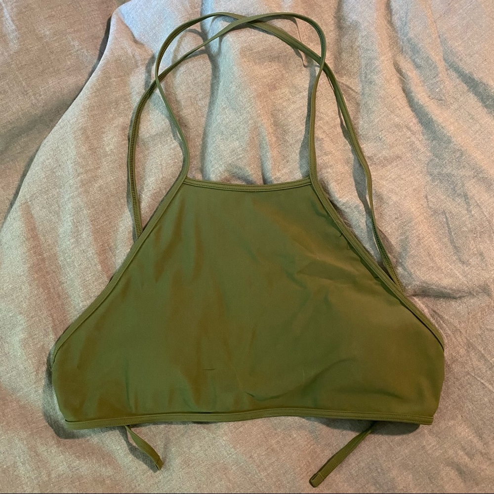 Olive Aerie Crop Hi-Neck Swim Top